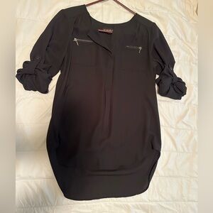 My Michelle Long Sleeve High Low Front Pockets Black Blouse, size S